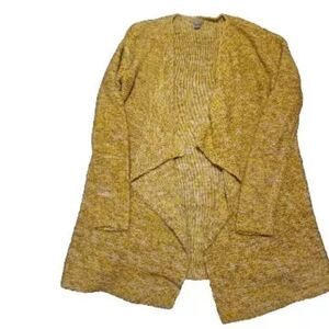 Aerie Yellow/Brown/White Open Front Waterfall  Cardigan S Acrylic/Polyester/Wool